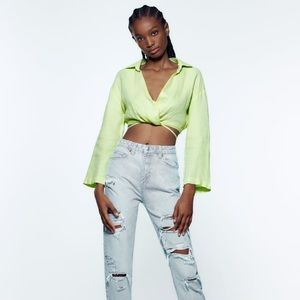 Zara Wrap Around Crop Top in Light Green REF 3067/085